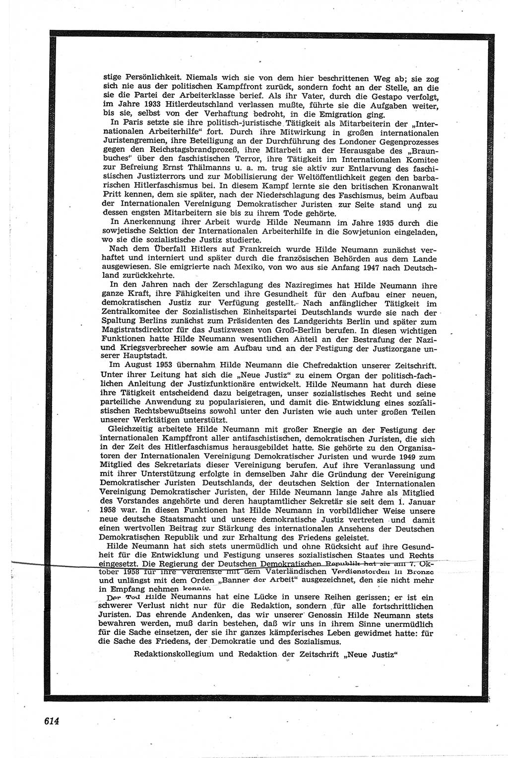 Neue Justiz (NJ), Zeitschrift für Recht und Rechtswissenschaft [Deutsche Demokratische Republik (DDR)], 13. Jahrgang 1959, Seite 614 (NJ DDR 1959, S. 614)