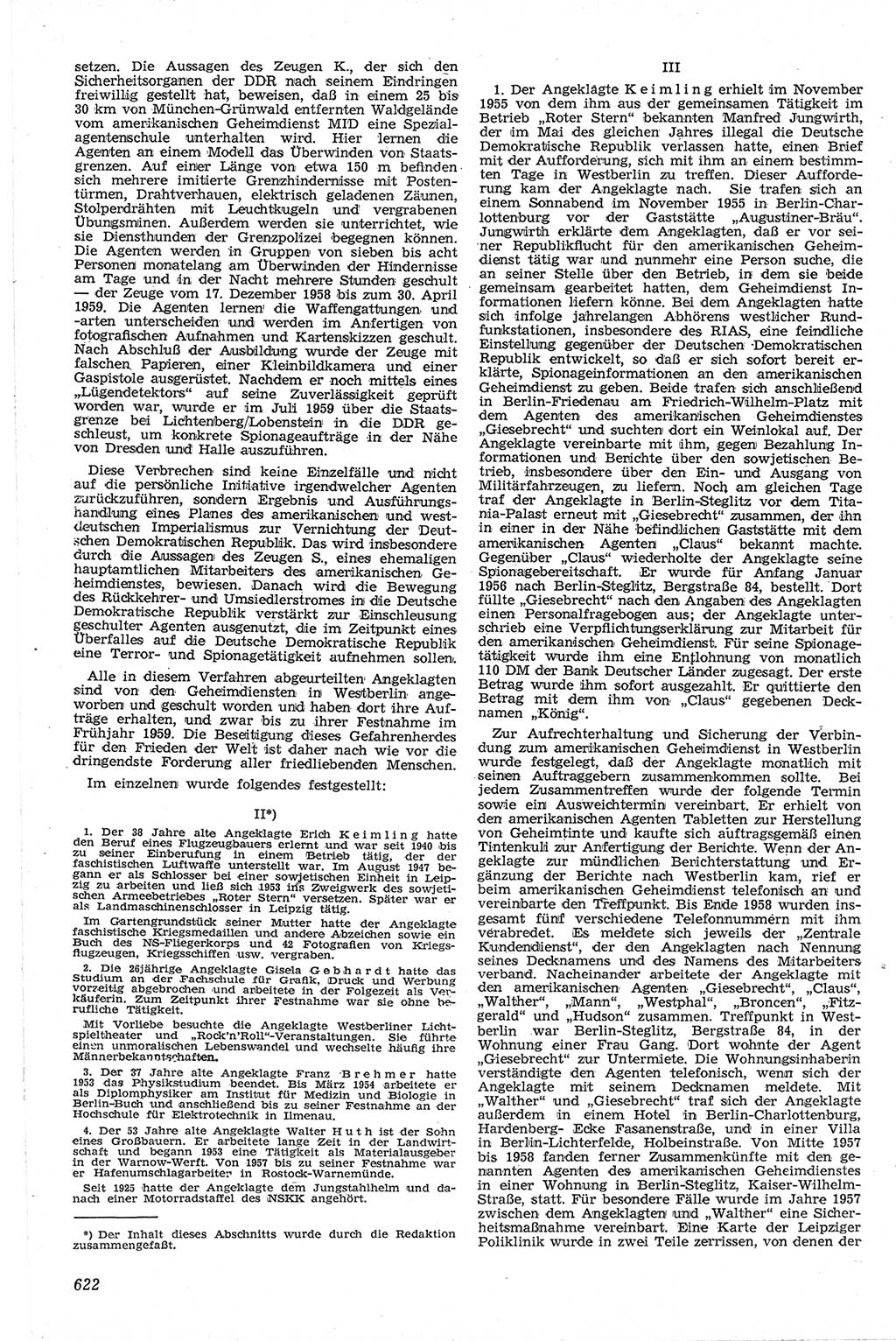 Neue Justiz (NJ), Zeitschrift für Recht und Rechtswissenschaft [Deutsche Demokratische Republik (DDR)], 13. Jahrgang 1959, Seite 622 (NJ DDR 1959, S. 622)