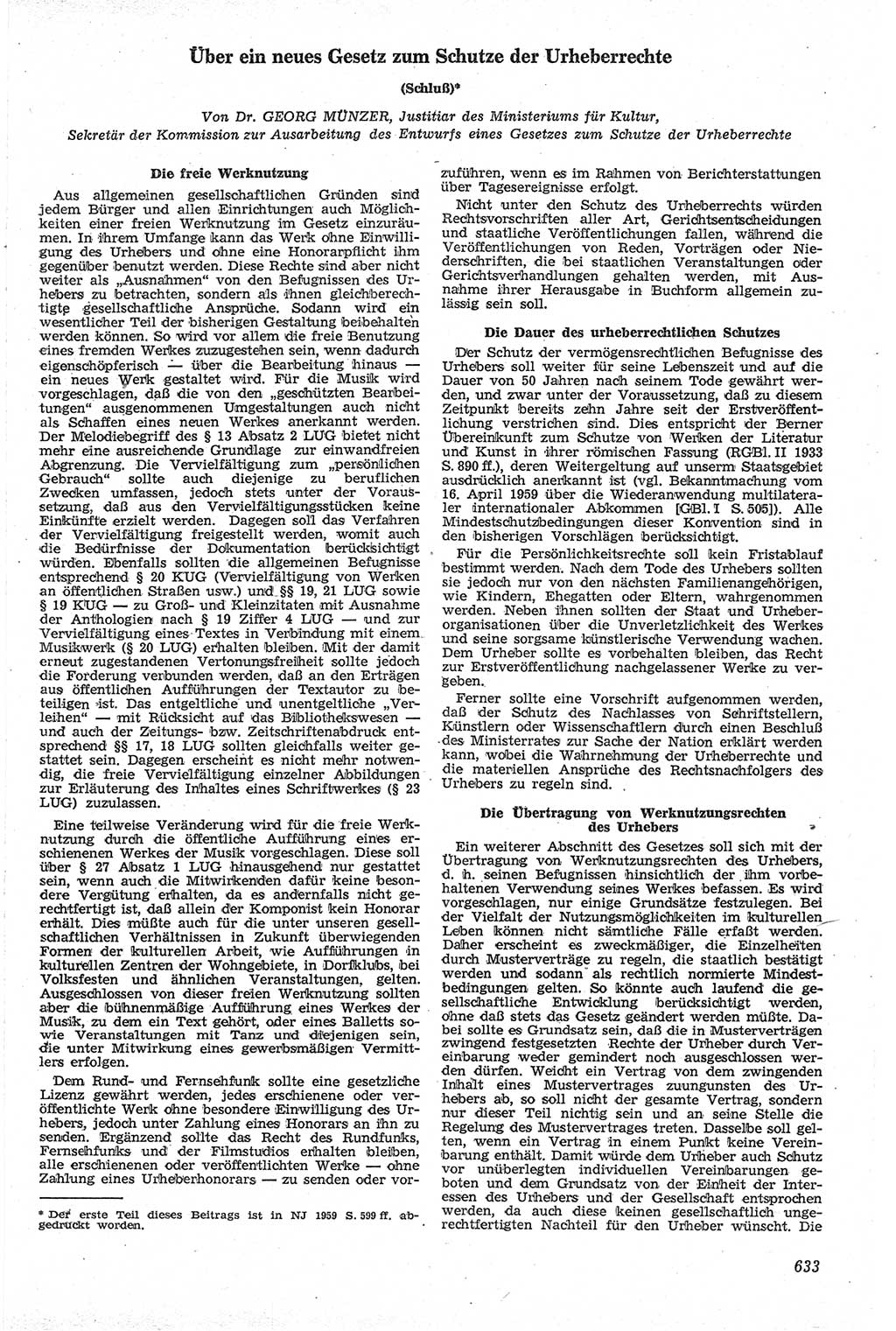 Neue Justiz (NJ), Zeitschrift für Recht und Rechtswissenschaft [Deutsche Demokratische Republik (DDR)], 13. Jahrgang 1959, Seite 633 (NJ DDR 1959, S. 633)