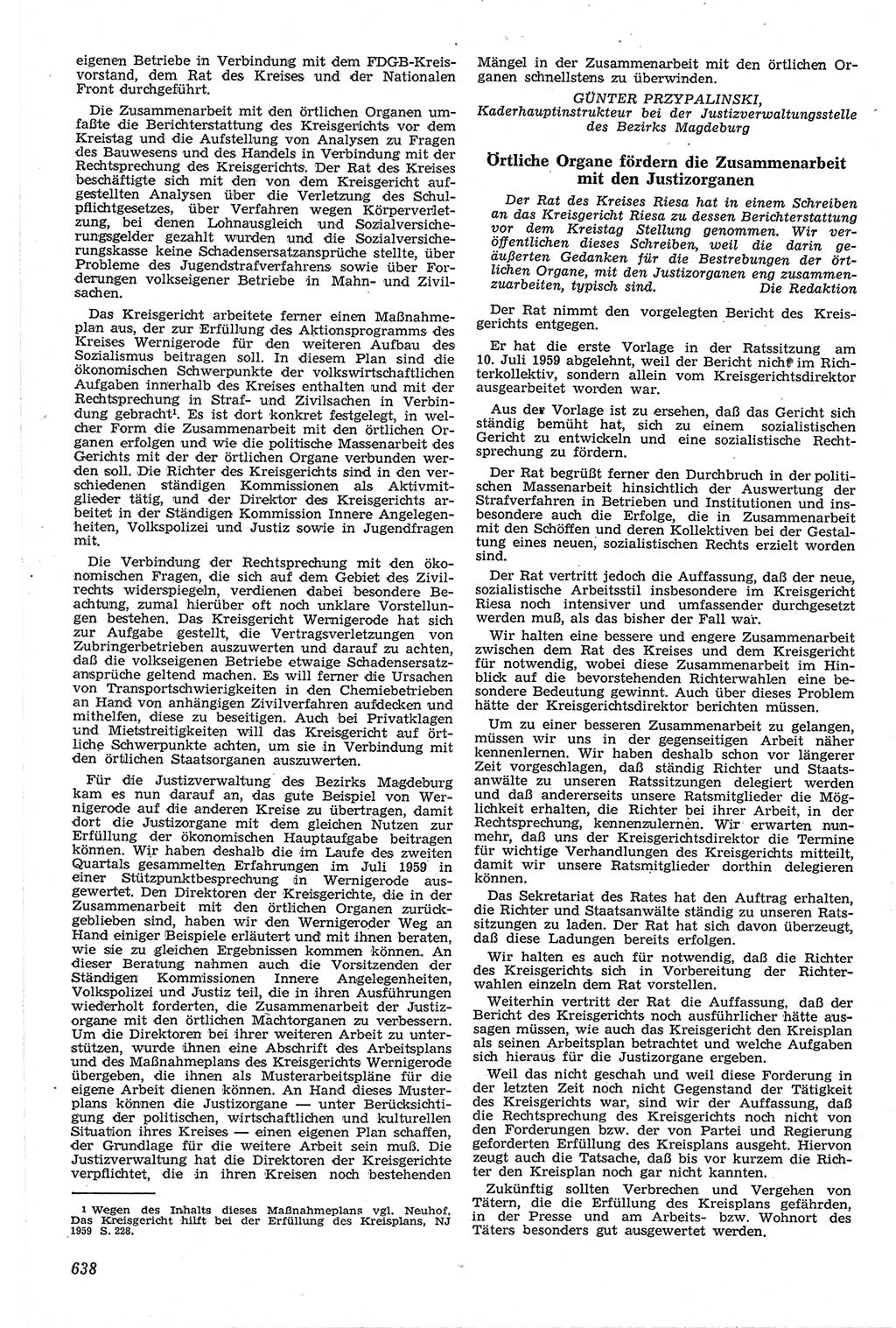 Neue Justiz (NJ), Zeitschrift für Recht und Rechtswissenschaft [Deutsche Demokratische Republik (DDR)], 13. Jahrgang 1959, Seite 638 (NJ DDR 1959, S. 638)
