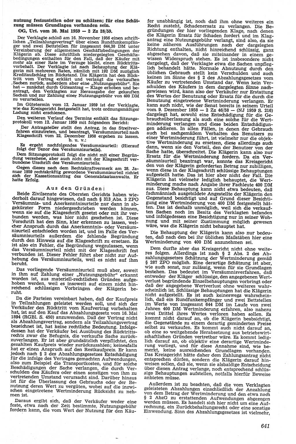 Neue Justiz (NJ), Zeitschrift für Recht und Rechtswissenschaft [Deutsche Demokratische Republik (DDR)], 13. Jahrgang 1959, Seite 641 (NJ DDR 1959, S. 641)