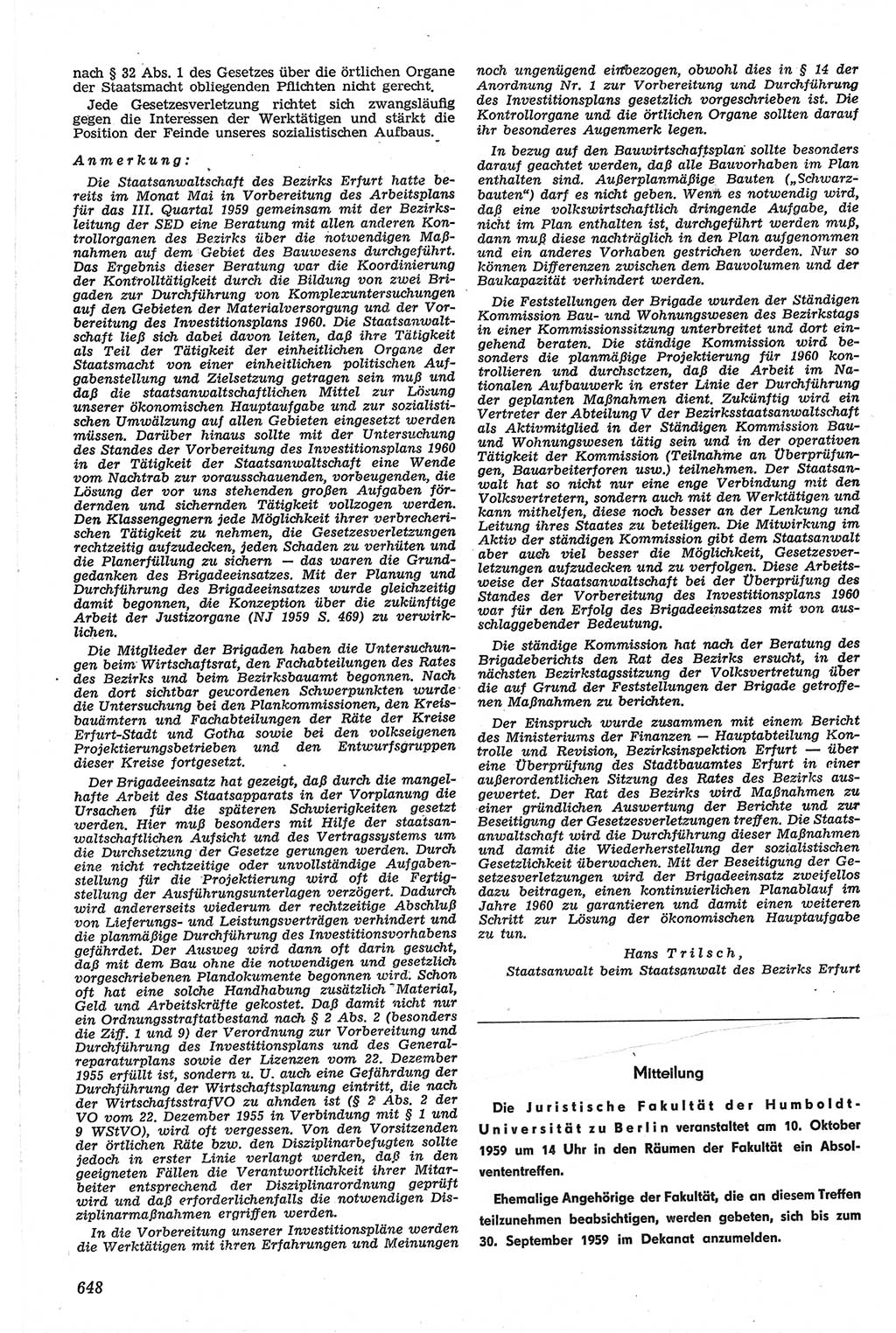Neue Justiz (NJ), Zeitschrift für Recht und Rechtswissenschaft [Deutsche Demokratische Republik (DDR)], 13. Jahrgang 1959, Seite 648 (NJ DDR 1959, S. 648)