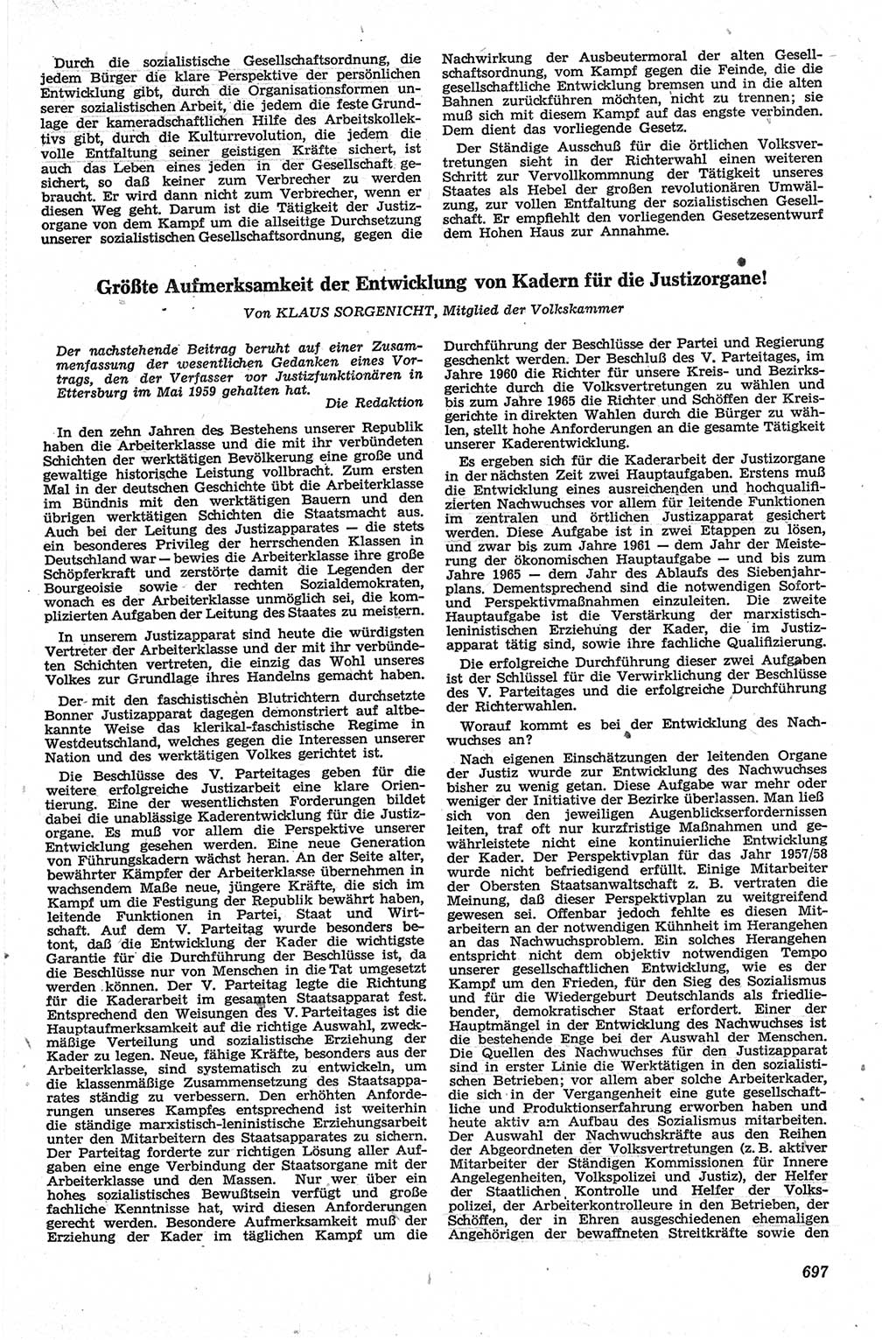 Neue Justiz (NJ), Zeitschrift für Recht und Rechtswissenschaft [Deutsche Demokratische Republik (DDR)], 13. Jahrgang 1959, Seite 697 (NJ DDR 1959, S. 697)