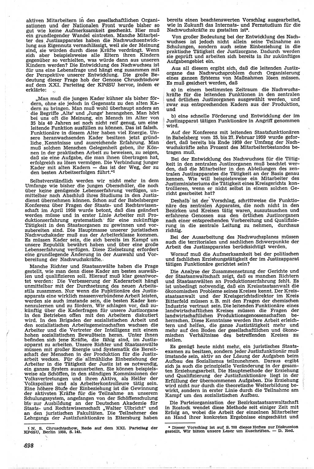 Neue Justiz (NJ), Zeitschrift für Recht und Rechtswissenschaft [Deutsche Demokratische Republik (DDR)], 13. Jahrgang 1959, Seite 698 (NJ DDR 1959, S. 698)