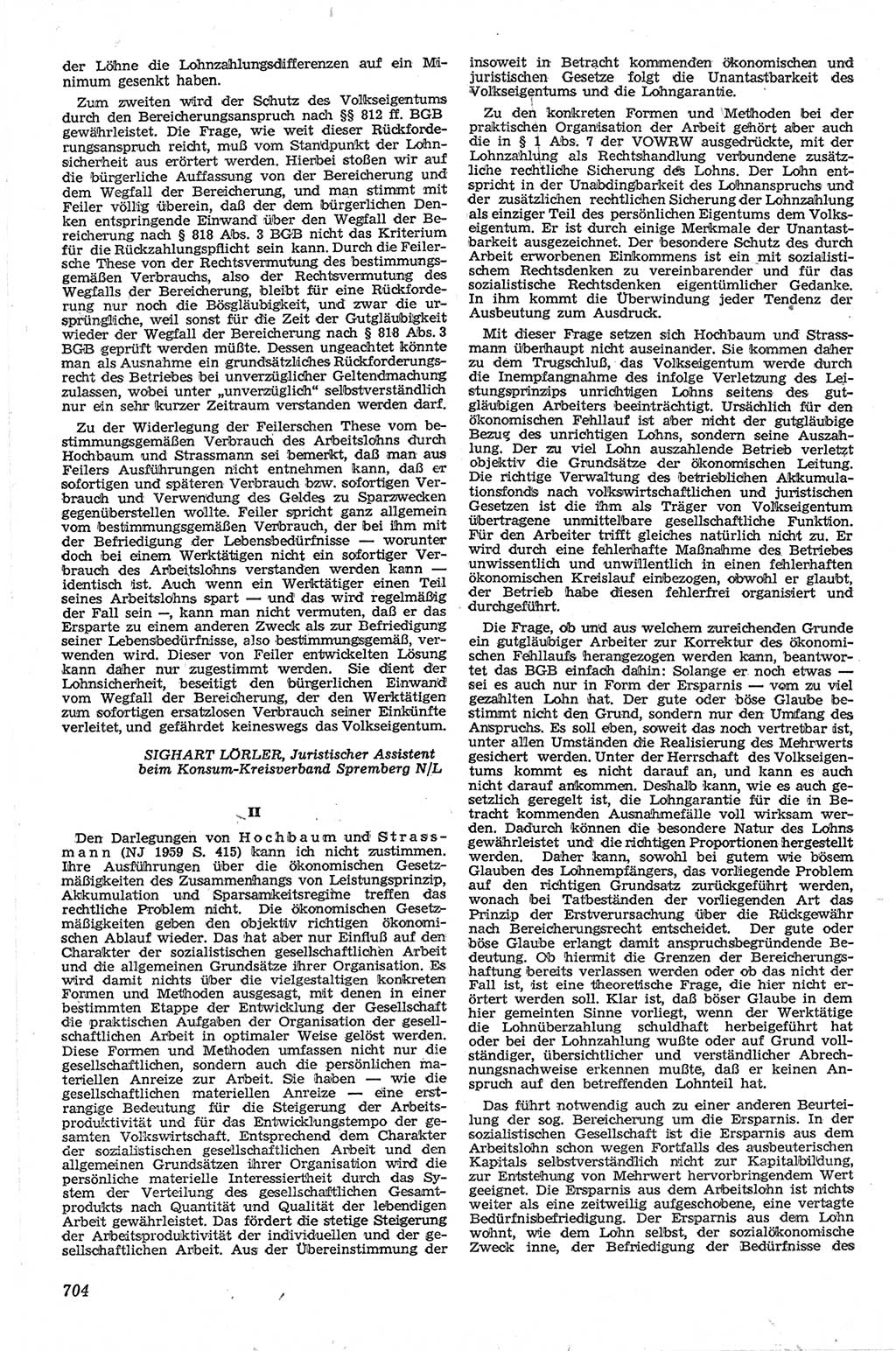 Neue Justiz (NJ), Zeitschrift für Recht und Rechtswissenschaft [Deutsche Demokratische Republik (DDR)], 13. Jahrgang 1959, Seite 704 (NJ DDR 1959, S. 704)
