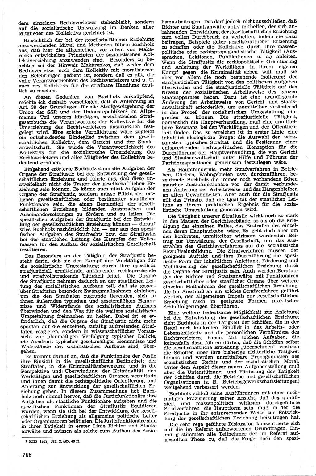 Neue Justiz (NJ), Zeitschrift für Recht und Rechtswissenschaft [Deutsche Demokratische Republik (DDR)], 13. Jahrgang 1959, Seite 706 (NJ DDR 1959, S. 706)