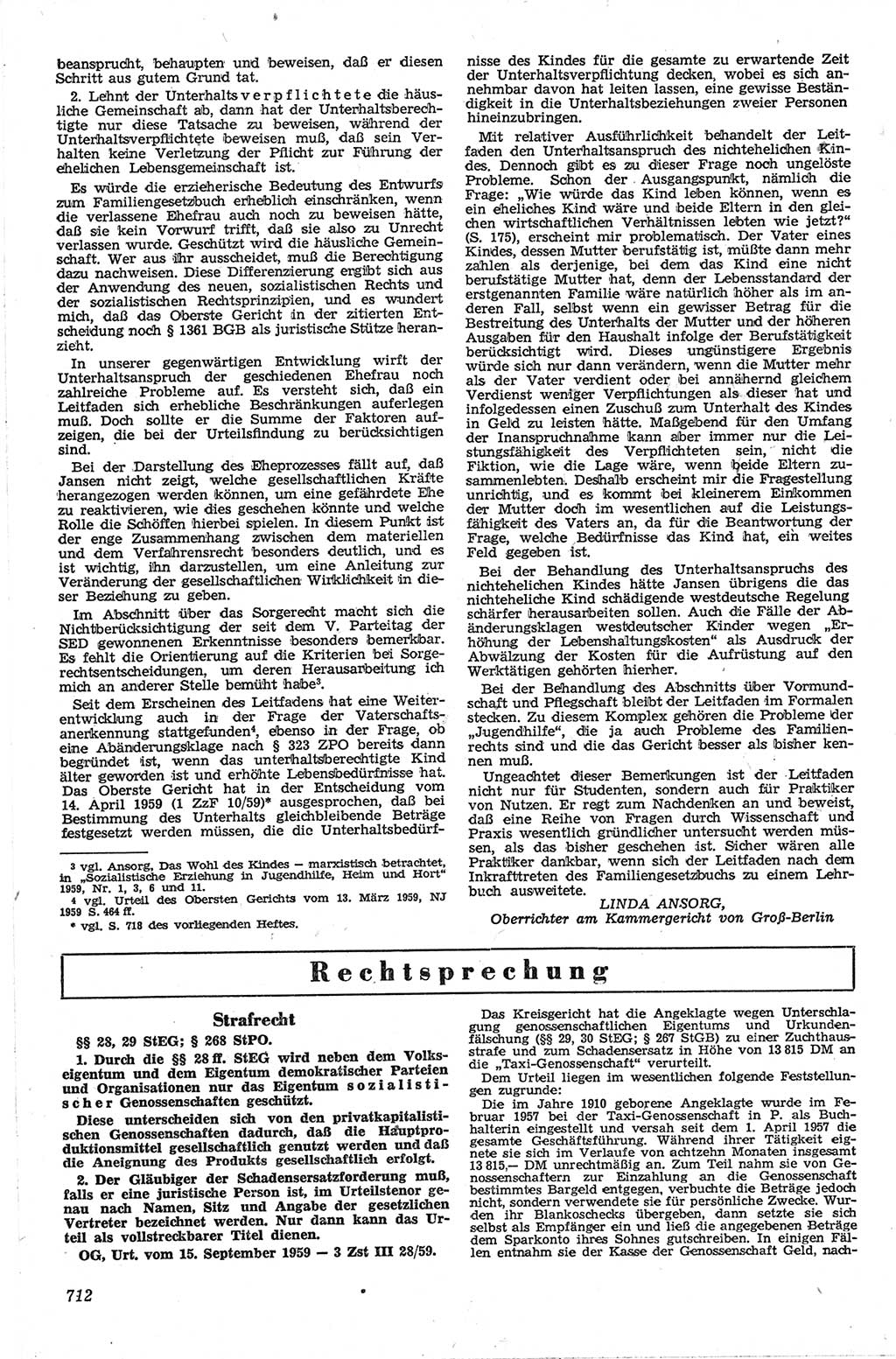 Neue Justiz (NJ), Zeitschrift für Recht und Rechtswissenschaft [Deutsche Demokratische Republik (DDR)], 13. Jahrgang 1959, Seite 712 (NJ DDR 1959, S. 712)