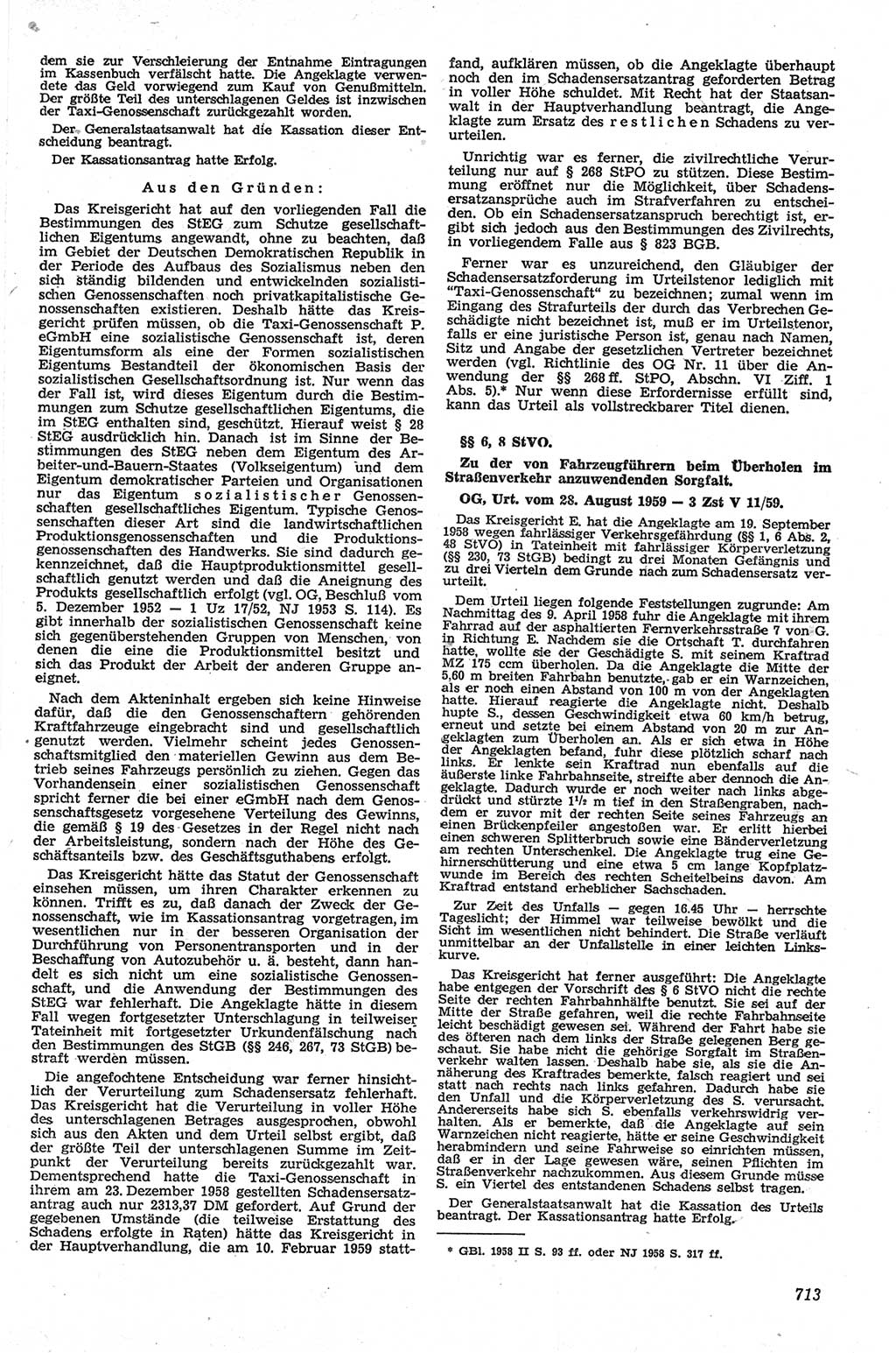 Neue Justiz (NJ), Zeitschrift für Recht und Rechtswissenschaft [Deutsche Demokratische Republik (DDR)], 13. Jahrgang 1959, Seite 713 (NJ DDR 1959, S. 713)
