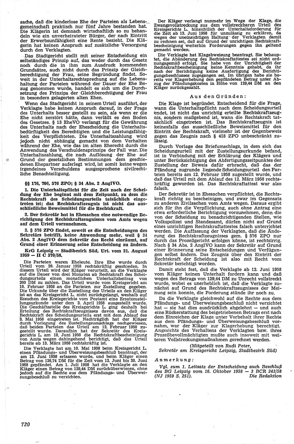 Neue Justiz (NJ), Zeitschrift für Recht und Rechtswissenschaft [Deutsche Demokratische Republik (DDR)], 13. Jahrgang 1959, Seite 720 (NJ DDR 1959, S. 720)