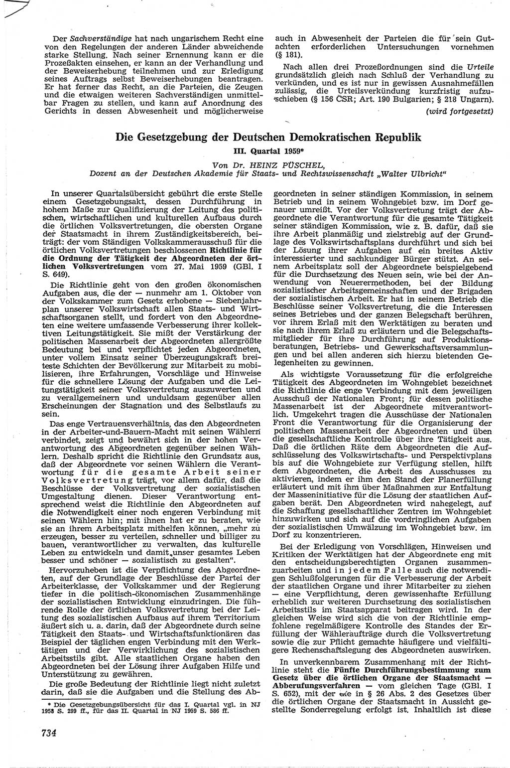Neue Justiz (NJ), Zeitschrift für Recht und Rechtswissenschaft [Deutsche Demokratische Republik (DDR)], 13. Jahrgang 1959, Seite 734 (NJ DDR 1959, S. 734)