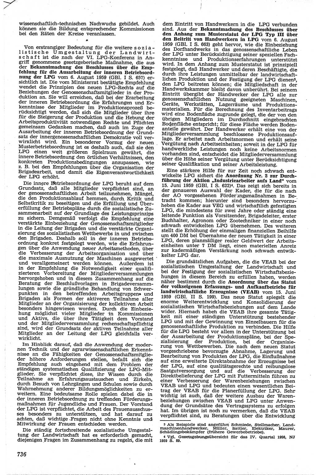 Neue Justiz (NJ), Zeitschrift für Recht und Rechtswissenschaft [Deutsche Demokratische Republik (DDR)], 13. Jahrgang 1959, Seite 736 (NJ DDR 1959, S. 736)