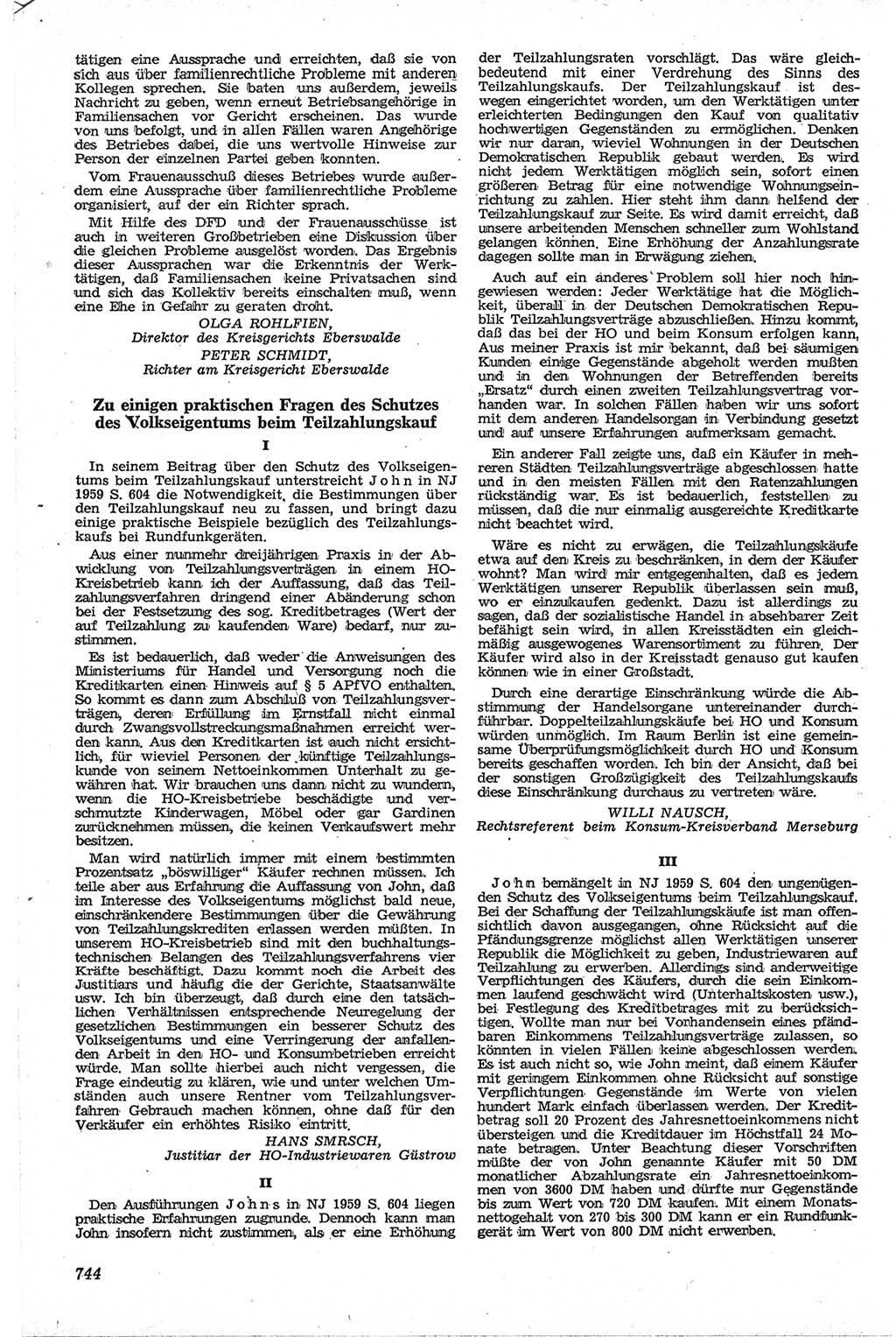Neue Justiz (NJ), Zeitschrift für Recht und Rechtswissenschaft [Deutsche Demokratische Republik (DDR)], 13. Jahrgang 1959, Seite 744 (NJ DDR 1959, S. 744)