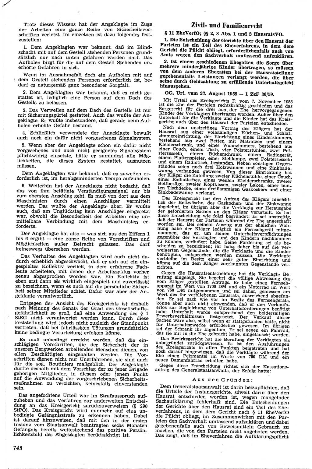 Neue Justiz (NJ), Zeitschrift für Recht und Rechtswissenschaft [Deutsche Demokratische Republik (DDR)], 13. Jahrgang 1959, Seite 748 (NJ DDR 1959, S. 748)