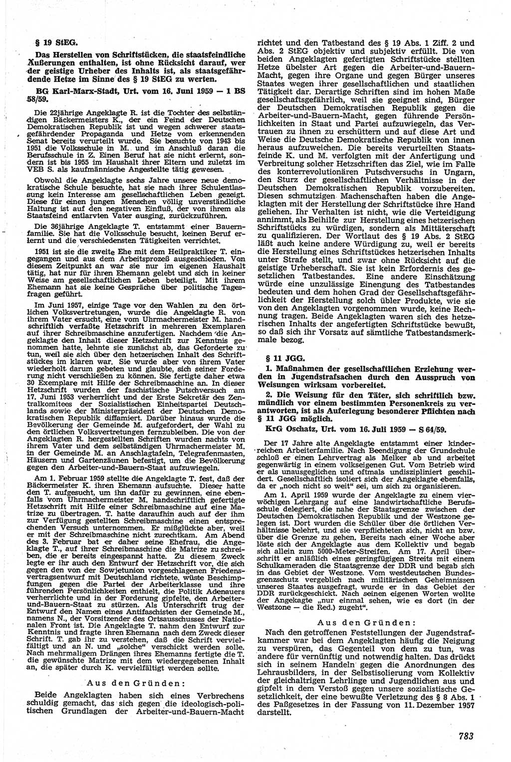 Neue Justiz (NJ), Zeitschrift für Recht und Rechtswissenschaft [Deutsche Demokratische Republik (DDR)], 13. Jahrgang 1959, Seite 783 (NJ DDR 1959, S. 783)