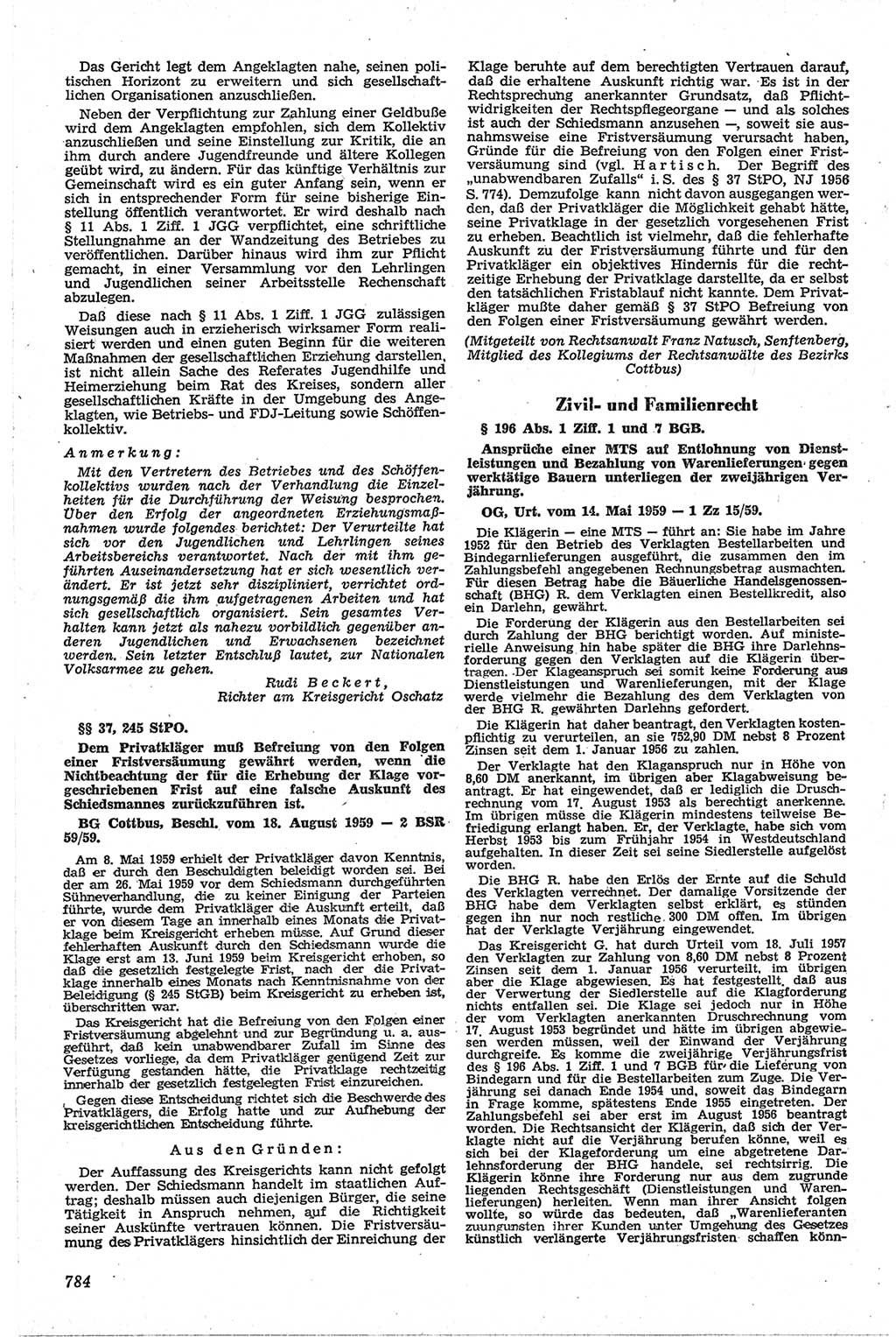 Neue Justiz (NJ), Zeitschrift für Recht und Rechtswissenschaft [Deutsche Demokratische Republik (DDR)], 13. Jahrgang 1959, Seite 784 (NJ DDR 1959, S. 784)