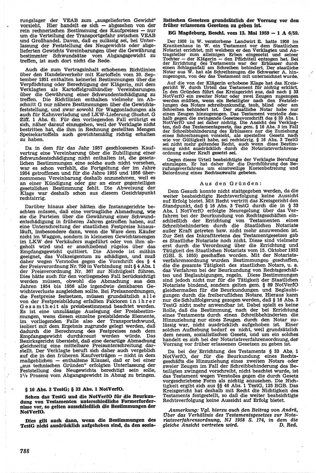 Neue Justiz (NJ), Zeitschrift für Recht und Rechtswissenschaft [Deutsche Demokratische Republik (DDR)], 13. Jahrgang 1959, Seite 788 (NJ DDR 1959, S. 788)