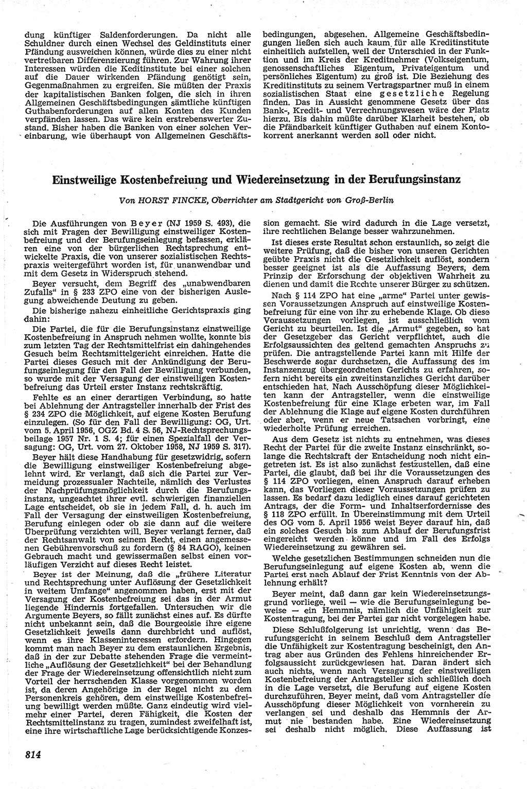 Neue Justiz (NJ), Zeitschrift für Recht und Rechtswissenschaft [Deutsche Demokratische Republik (DDR)], 13. Jahrgang 1959, Seite 814 (NJ DDR 1959, S. 814)