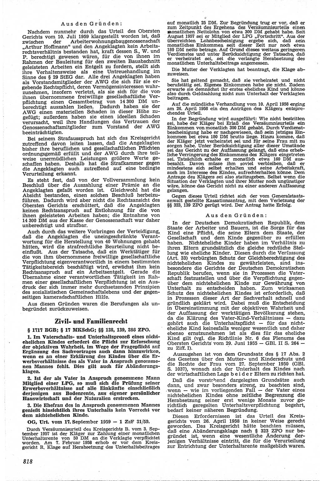 Neue Justiz (NJ), Zeitschrift für Recht und Rechtswissenschaft [Deutsche Demokratische Republik (DDR)], 13. Jahrgang 1959, Seite 818 (NJ DDR 1959, S. 818)