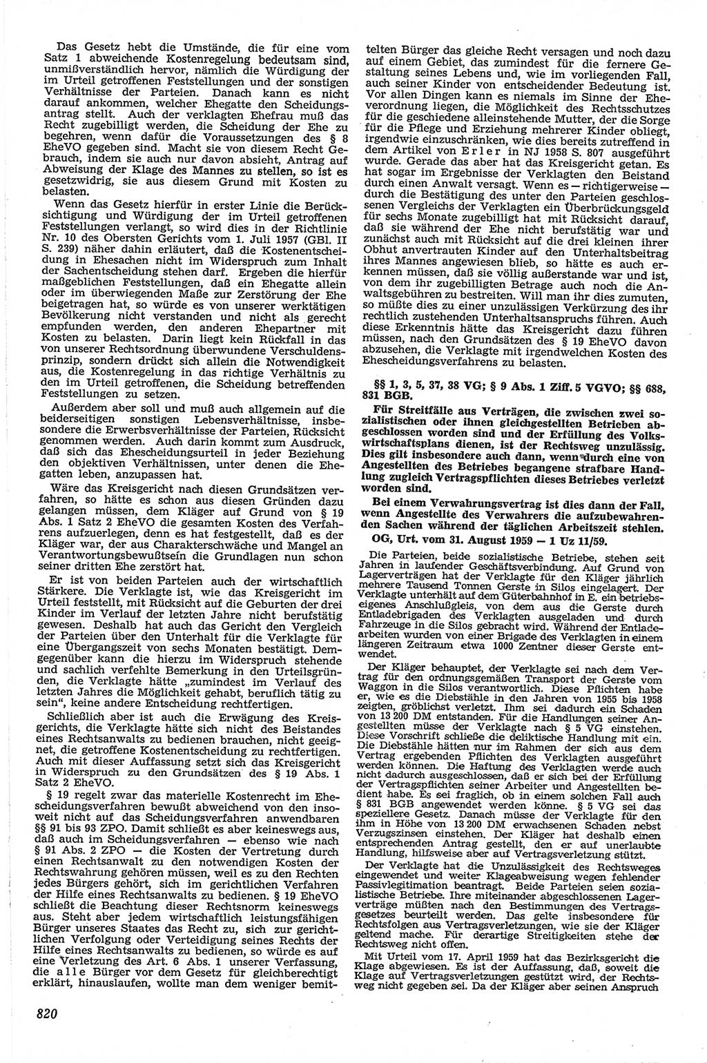 Neue Justiz (NJ), Zeitschrift für Recht und Rechtswissenschaft [Deutsche Demokratische Republik (DDR)], 13. Jahrgang 1959, Seite 820 (NJ DDR 1959, S. 820)