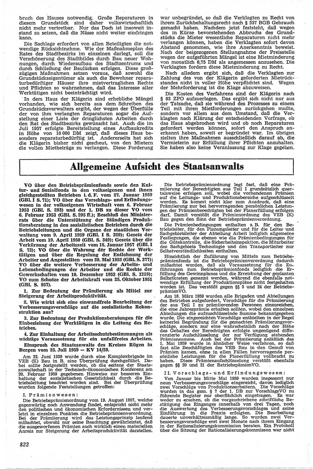 Neue Justiz (NJ), Zeitschrift für Recht und Rechtswissenschaft [Deutsche Demokratische Republik (DDR)], 13. Jahrgang 1959, Seite 822 (NJ DDR 1959, S. 822)