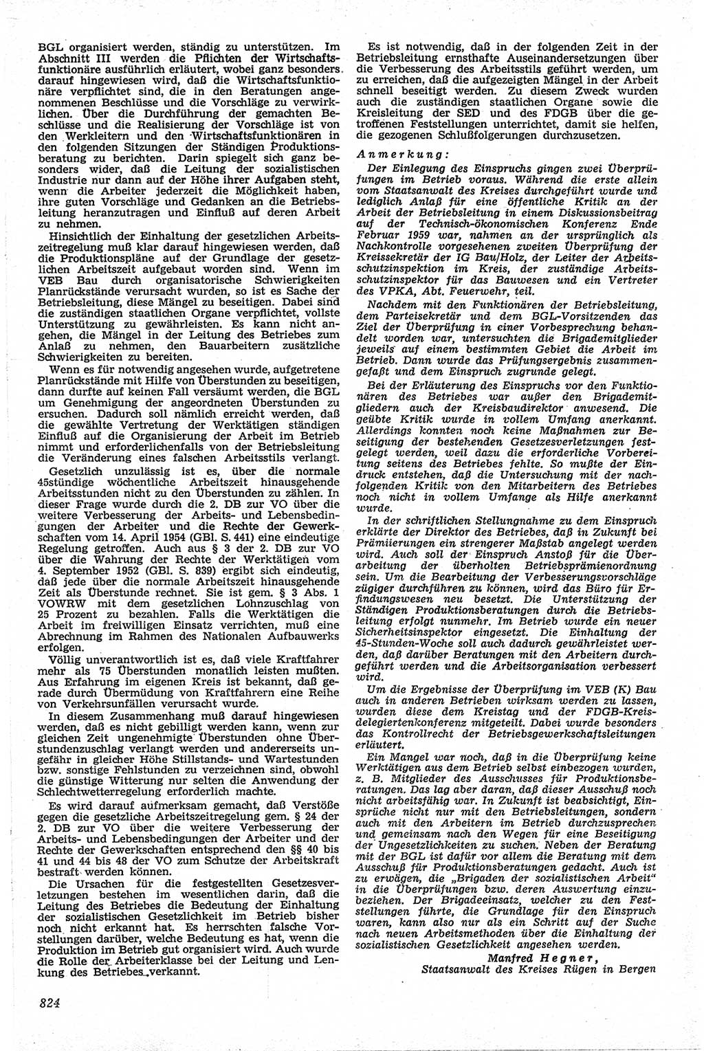 Neue Justiz (NJ), Zeitschrift für Recht und Rechtswissenschaft [Deutsche Demokratische Republik (DDR)], 13. Jahrgang 1959, Seite 824 (NJ DDR 1959, S. 824)