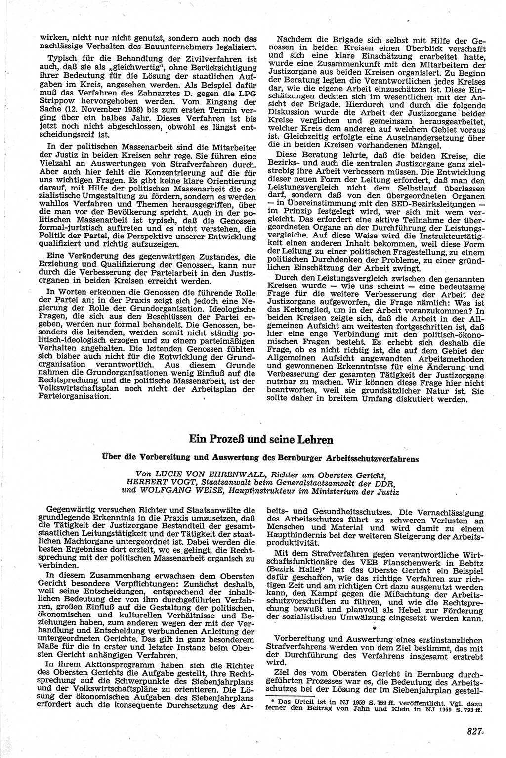 Neue Justiz (NJ), Zeitschrift für Recht und Rechtswissenschaft [Deutsche Demokratische Republik (DDR)], 13. Jahrgang 1959, Seite 827 (NJ DDR 1959, S. 827)