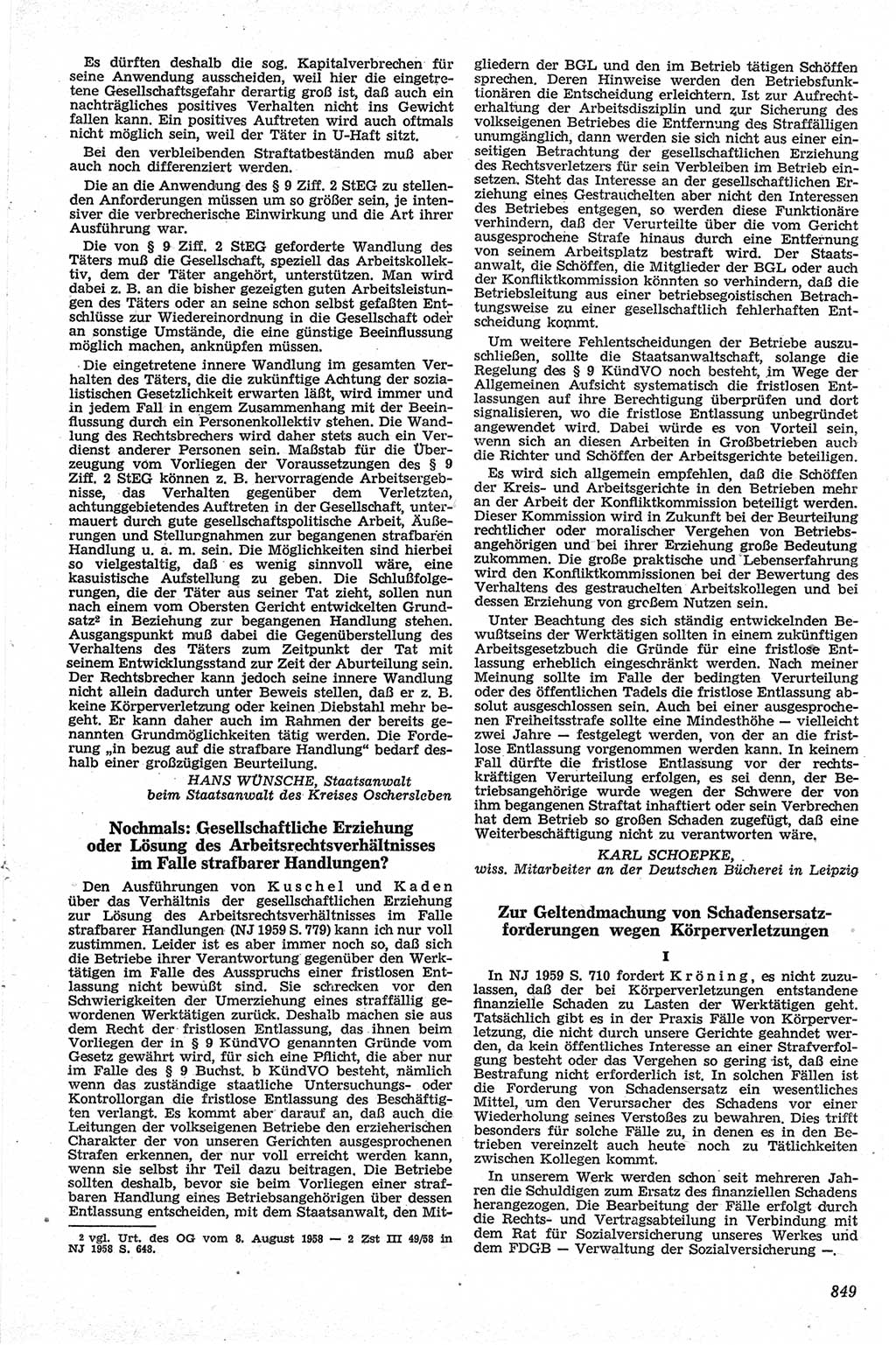 Neue Justiz (NJ), Zeitschrift für Recht und Rechtswissenschaft [Deutsche Demokratische Republik (DDR)], 13. Jahrgang 1959, Seite 849 (NJ DDR 1959, S. 849)