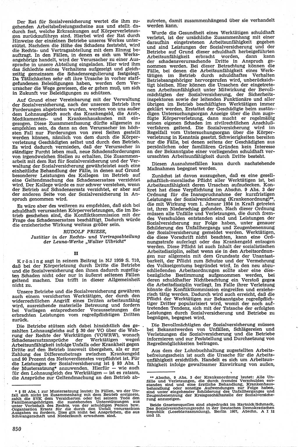 Neue Justiz (NJ), Zeitschrift für Recht und Rechtswissenschaft [Deutsche Demokratische Republik (DDR)], 13. Jahrgang 1959, Seite 850 (NJ DDR 1959, S. 850)