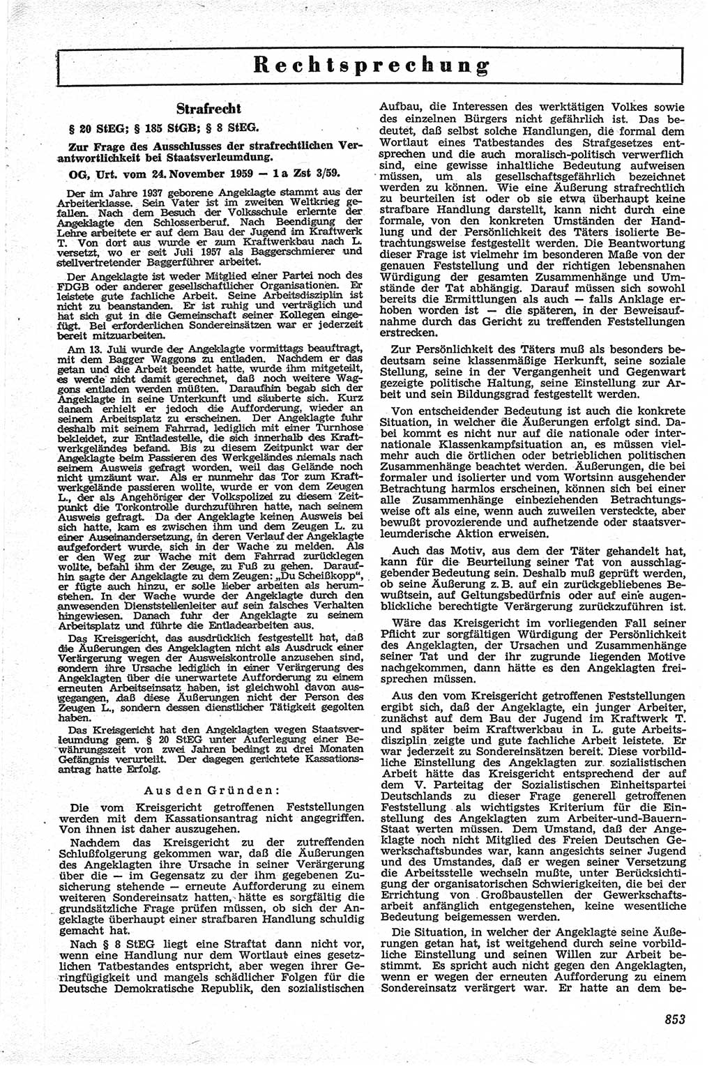 Neue Justiz (NJ), Zeitschrift für Recht und Rechtswissenschaft [Deutsche Demokratische Republik (DDR)], 13. Jahrgang 1959, Seite 853 (NJ DDR 1959, S. 853)
