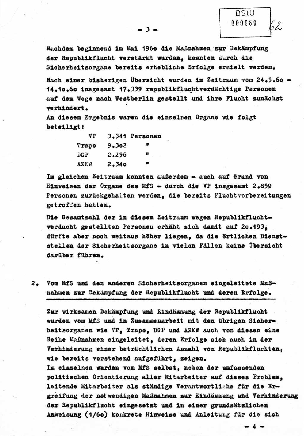 Bericht Nr. 724/60 über die Entwicklung der Republikflucht 1960 und über Maßnahmen und Ergebnisse ihrer Bekämpfung, Ministerium für Staatssicherheit (MfS) [Deutsche Demokratische Republik (DDR)], Streng geheim 724/60, Berlin 1960, Blatt 3 (Ber. DDR MfS str. geh. 724/60 1960, Bl. 3)