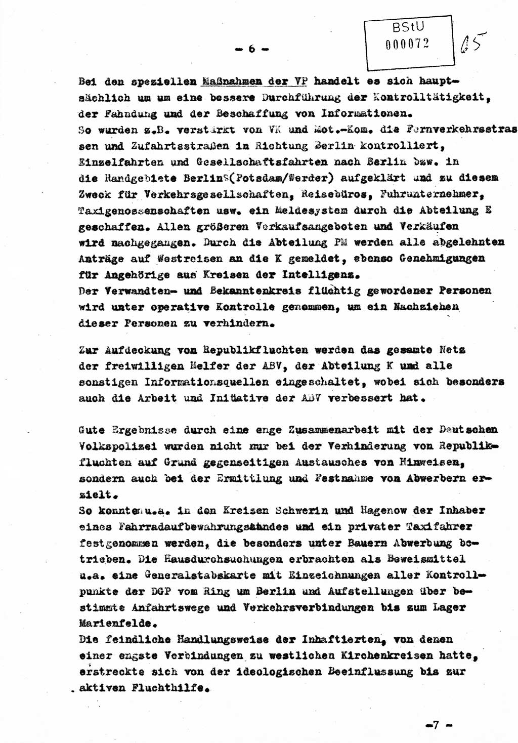 Bericht Nr. 724/60 über die Entwicklung der Republikflucht 1960 und über Maßnahmen und Ergebnisse ihrer Bekämpfung, Ministerium für Staatssicherheit (MfS) [Deutsche Demokratische Republik (DDR)], Streng geheim 724/60, Berlin 1960, Blatt 6 (Ber. DDR MfS str. geh. 724/60 1960, Bl. 6)