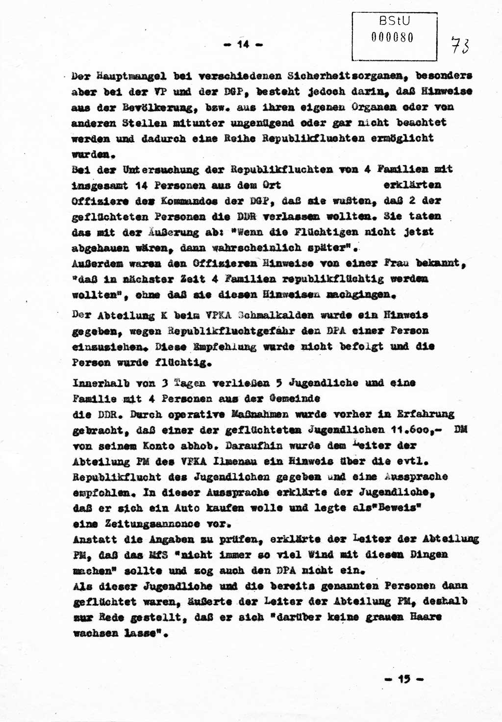 Bericht Nr. 724/60 über die Entwicklung der Republikflucht 1960 und über Maßnahmen und Ergebnisse ihrer Bekämpfung, Ministerium für Staatssicherheit (MfS) [Deutsche Demokratische Republik (DDR)], Streng geheim 724/60, Berlin 1960, Blatt 14 (Ber. DDR MfS str. geh. 724/60 1960, Bl. 14)