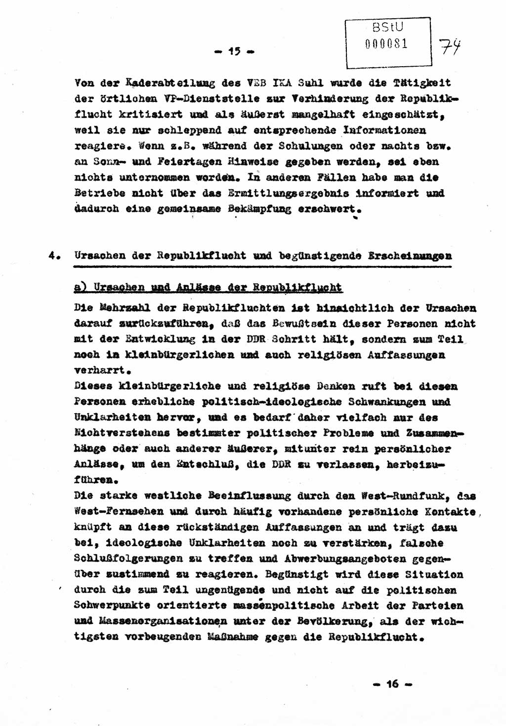 Bericht Nr. 724/60 über die Entwicklung der Republikflucht 1960 und über Maßnahmen und Ergebnisse ihrer Bekämpfung, Ministerium für Staatssicherheit (MfS) [Deutsche Demokratische Republik (DDR)], Streng geheim 724/60, Berlin 1960, Blatt 15 (Ber. DDR MfS str. geh. 724/60 1960, Bl. 15)