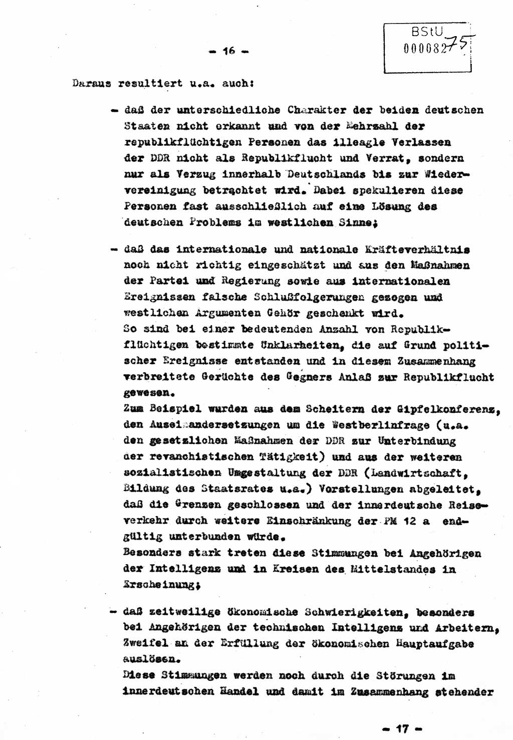 Bericht Nr. 724/60 über die Entwicklung der Republikflucht 1960 und über Maßnahmen und Ergebnisse ihrer Bekämpfung, Ministerium für Staatssicherheit (MfS) [Deutsche Demokratische Republik (DDR)], Streng geheim 724/60, Berlin 1960, Blatt 16 (Ber. DDR MfS str. geh. 724/60 1960, Bl. 16)