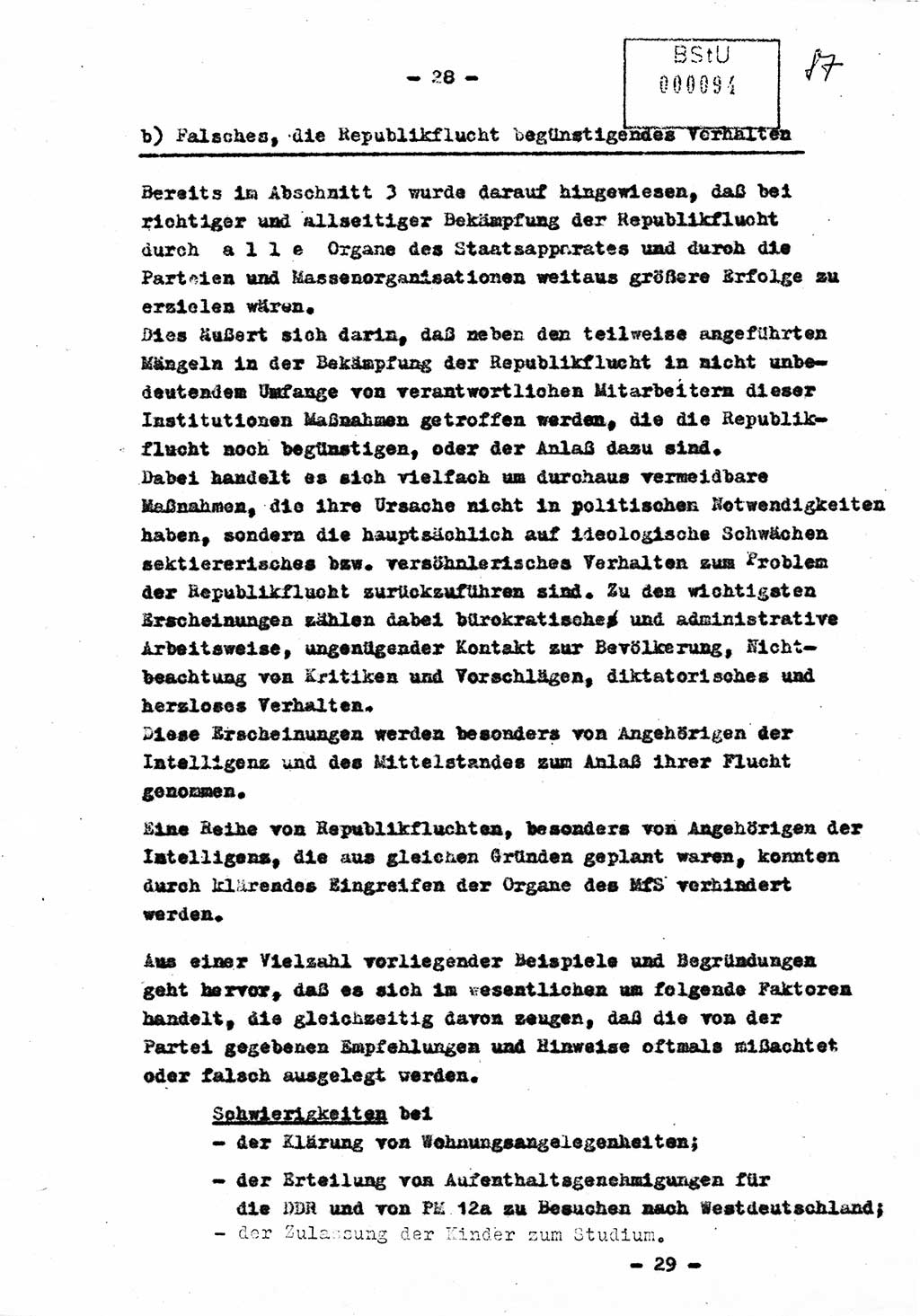 Bericht Nr. 724/60 über die Entwicklung der Republikflucht 1960 und über Maßnahmen und Ergebnisse ihrer Bekämpfung, Ministerium für Staatssicherheit (MfS) [Deutsche Demokratische Republik (DDR)], Streng geheim 724/60, Berlin 1960, Blatt 28 (Ber. DDR MfS str. geh. 724/60 1960, Bl. 28)