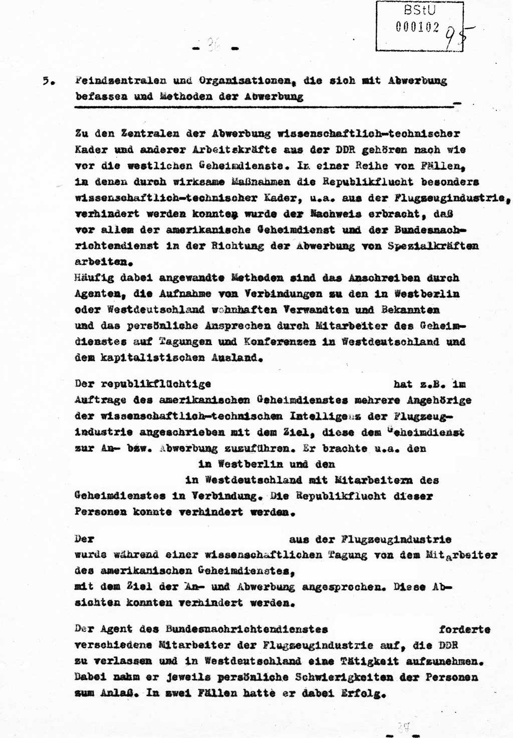 Bericht Nr. 724/60 über die Entwicklung der Republikflucht 1960 und über Maßnahmen und Ergebnisse ihrer Bekämpfung, Ministerium für Staatssicherheit (MfS) [Deutsche Demokratische Republik (DDR)], Streng geheim 724/60, Berlin 1960, Blatt 36 (Ber. DDR MfS str. geh. 724/60 1960, Bl. 36)