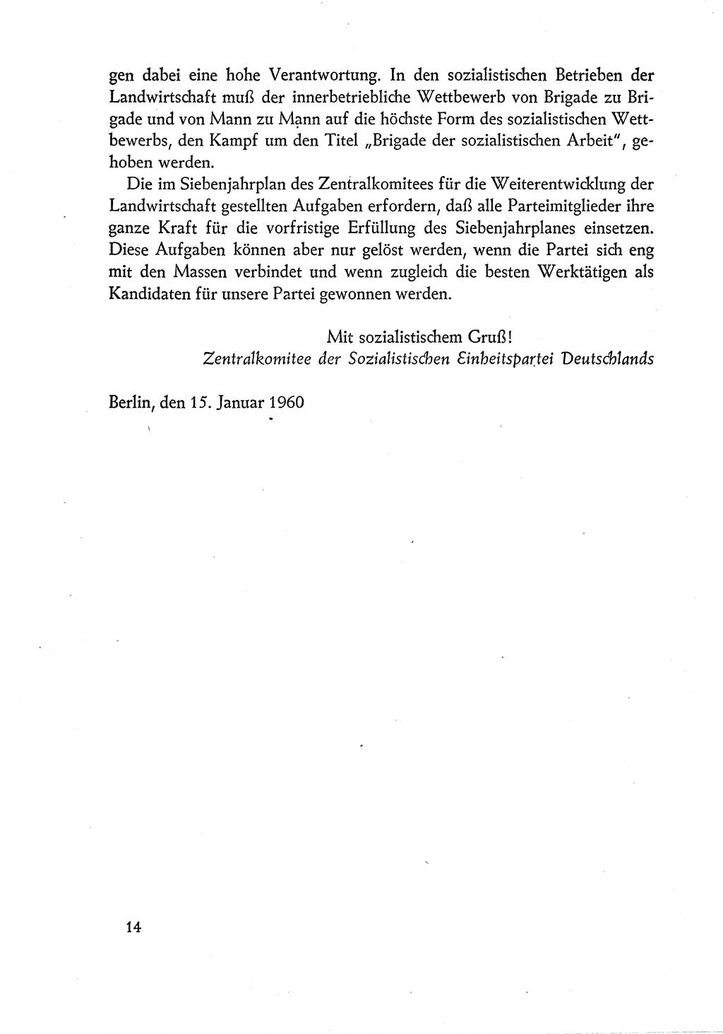 Dokumente der Sozialistischen Einheitspartei Deutschlands (SED) [Deutsche Demokratische Republik (DDR)] 1960-1961, Seite 14 (Dok. SED DDR 1960-1961, S. 14)