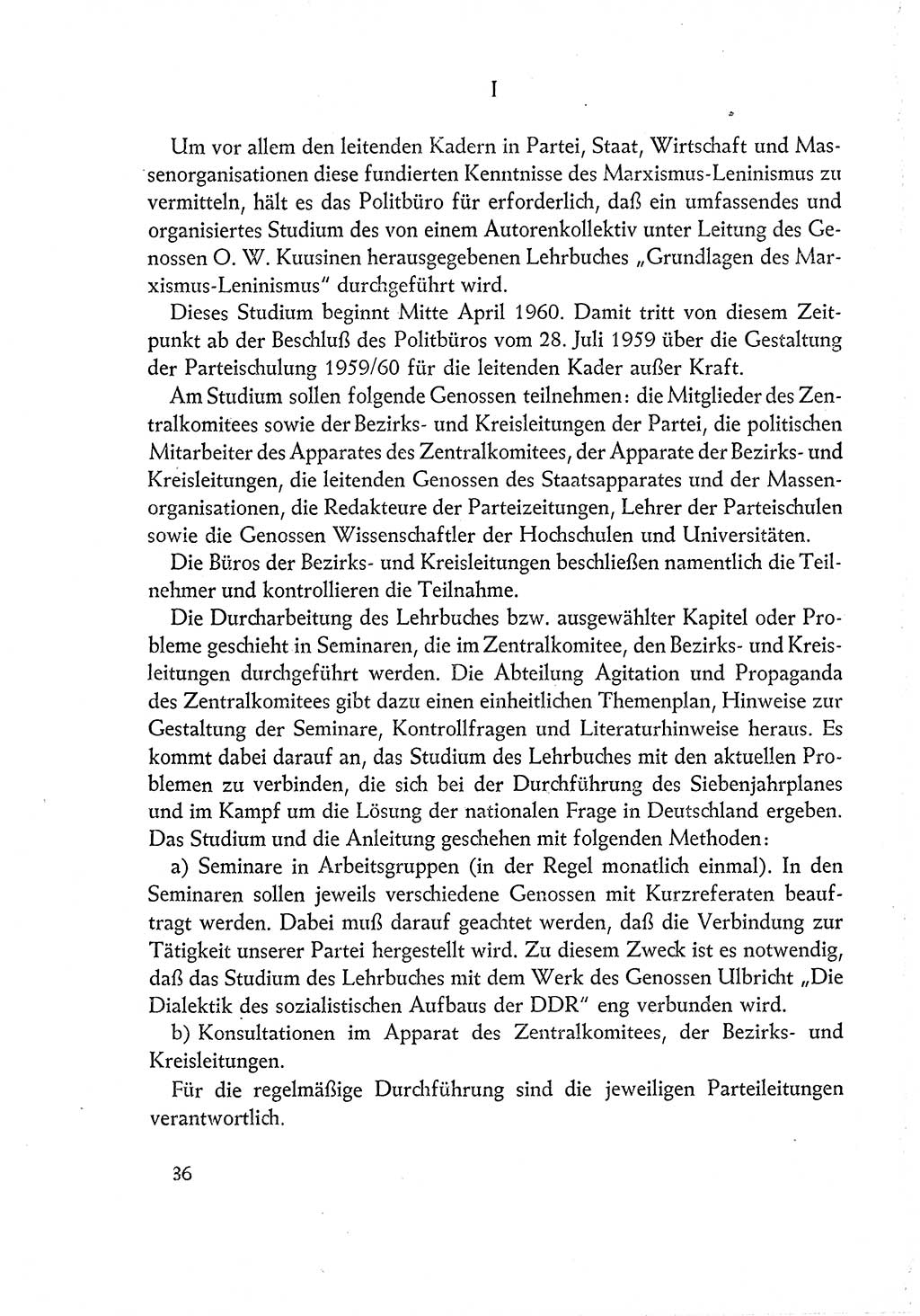 Dokumente der Sozialistischen Einheitspartei Deutschlands (SED) [Deutsche Demokratische Republik (DDR)] 1960-1961, Seite 36 (Dok. SED DDR 1960-1961, S. 36)