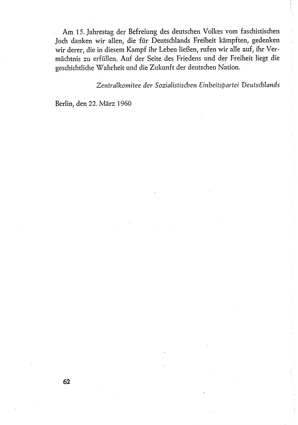 Dokumente der Sozialistischen Einheitspartei Deutschlands (SED) [Deutsche Demokratische Republik (DDR)] 1960-1961, Seite 62 (Dok. SED DDR 1960-1961, S. 62)