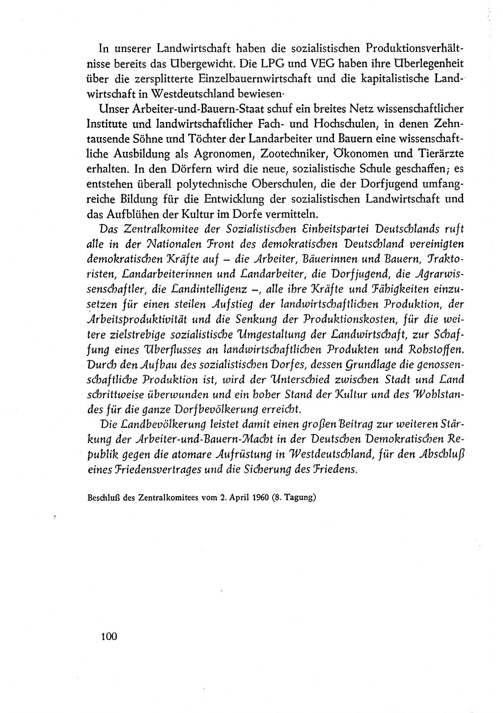 Dokumente der Sozialistischen Einheitspartei Deutschlands (SED) [Deutsche Demokratische Republik (DDR)] 1960-1961, Seite 100 (Dok. SED DDR 1960-1961, S. 100)