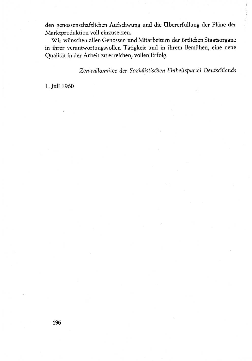 Dokumente der Sozialistischen Einheitspartei Deutschlands (SED) [Deutsche Demokratische Republik (DDR)] 1960-1961, Seite 196 (Dok. SED DDR 1960-1961, S. 196)