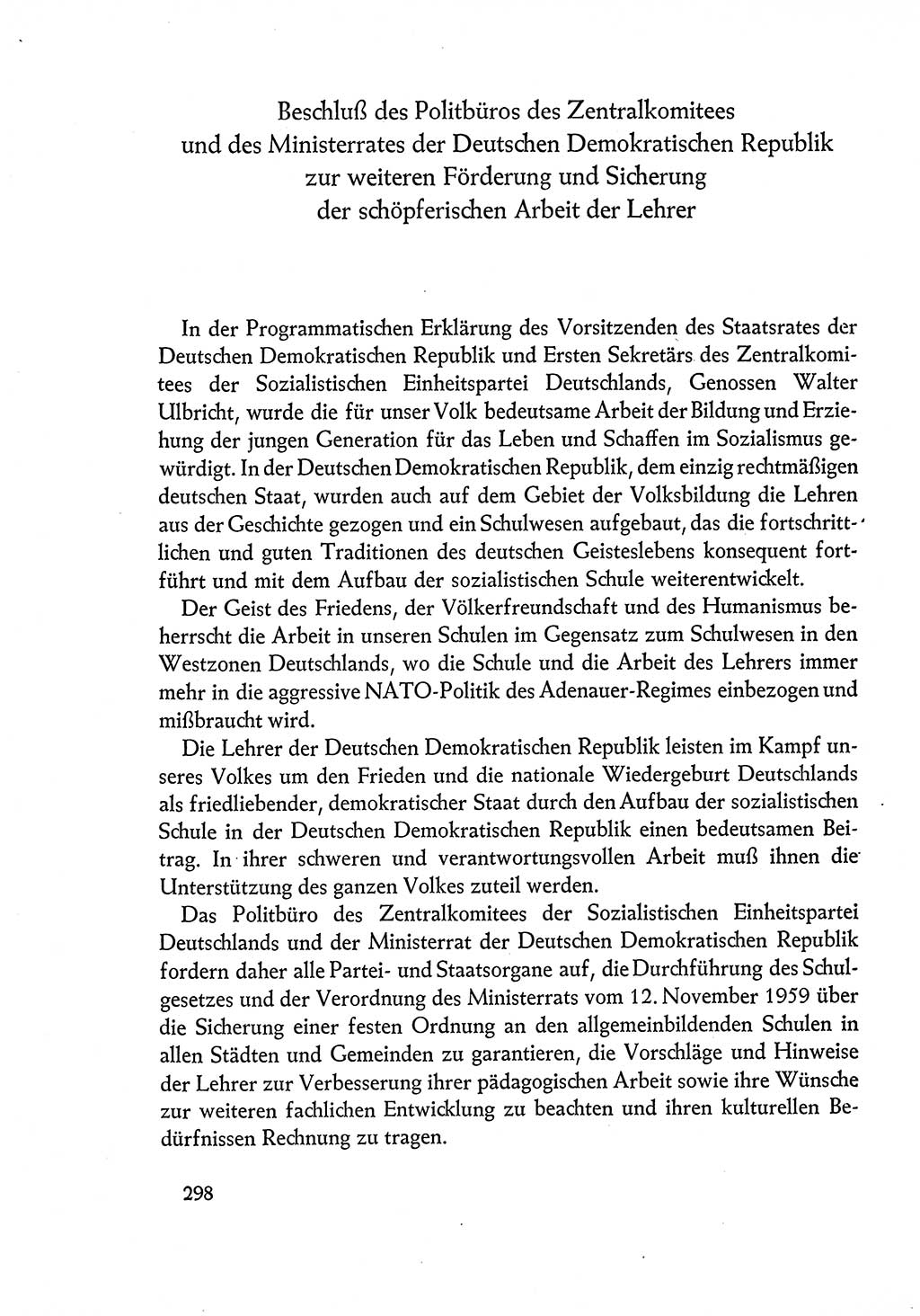 Dokumente der Sozialistischen Einheitspartei Deutschlands (SED) [Deutsche Demokratische Republik (DDR)] 1960-1961, Seite 298 (Dok. SED DDR 1960-1961, S. 298)