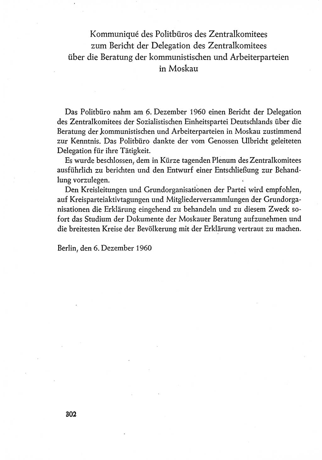 Dokumente der Sozialistischen Einheitspartei Deutschlands (SED) [Deutsche Demokratische Republik (DDR)] 1960-1961, Seite 302 (Dok. SED DDR 1960-1961, S. 302)