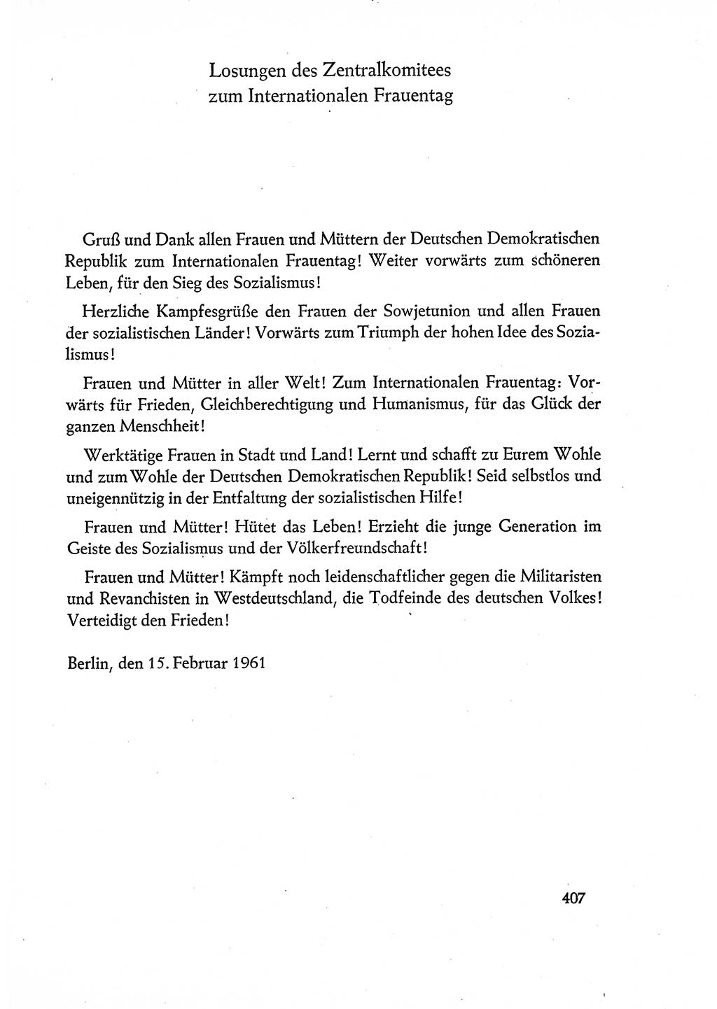 Dokumente der Sozialistischen Einheitspartei Deutschlands (SED) [Deutsche Demokratische Republik (DDR)] 1960-1961, Seite 407 (Dok. SED DDR 1960-1961, S. 407)
