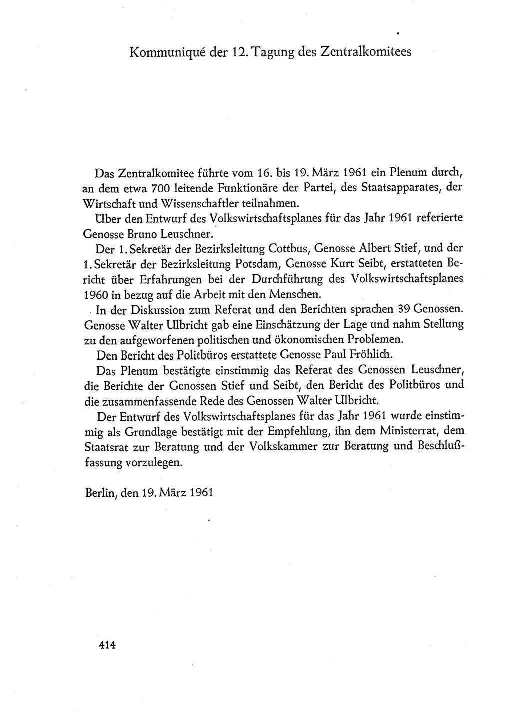 Dokumente der Sozialistischen Einheitspartei Deutschlands (SED) [Deutsche Demokratische Republik (DDR)] 1960-1961, Seite 414 (Dok. SED DDR 1960-1961, S. 414)
