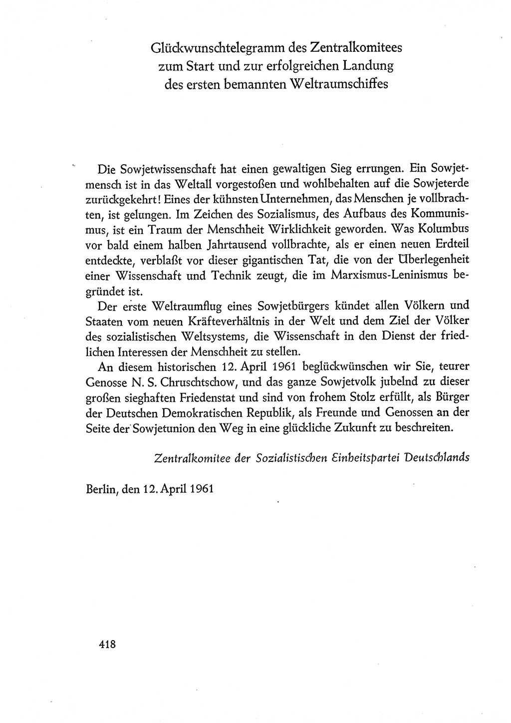Dokumente der Sozialistischen Einheitspartei Deutschlands (SED) [Deutsche Demokratische Republik (DDR)] 1960-1961, Seite 418 (Dok. SED DDR 1960-1961, S. 418)