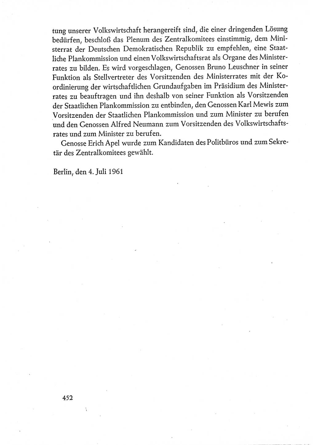 Dokumente der Sozialistischen Einheitspartei Deutschlands (SED) [Deutsche Demokratische Republik (DDR)] 1960-1961, Seite 452 (Dok. SED DDR 1960-1961, S. 452)