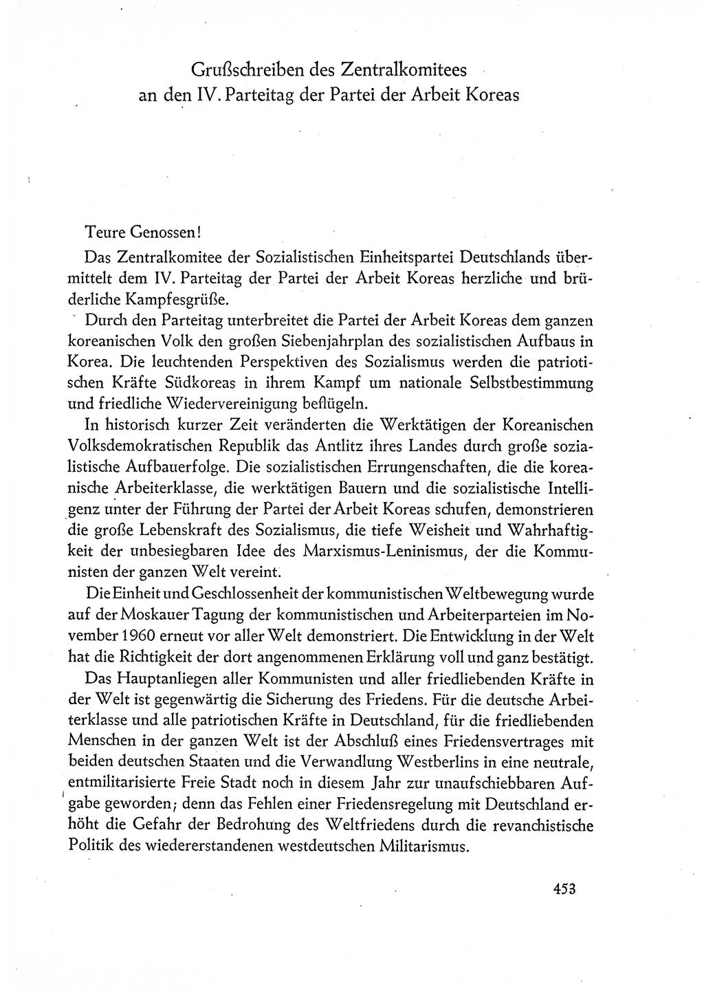 Dokumente der Sozialistischen Einheitspartei Deutschlands (SED) [Deutsche Demokratische Republik (DDR)] 1960-1961, Seite 453 (Dok. SED DDR 1960-1961, S. 453)