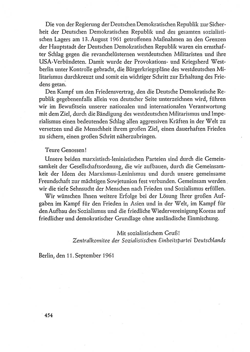 Dokumente der Sozialistischen Einheitspartei Deutschlands (SED) [Deutsche Demokratische Republik (DDR)] 1960-1961, Seite 454 (Dok. SED DDR 1960-1961, S. 454)