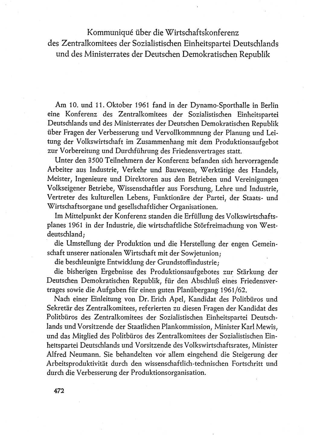 Dokumente der Sozialistischen Einheitspartei Deutschlands (SED) [Deutsche Demokratische Republik (DDR)] 1960-1961, Seite 472 (Dok. SED DDR 1960-1961, S. 472)
